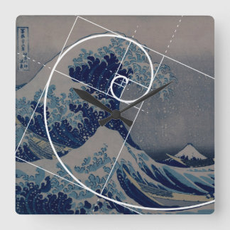 Hokusai Meets Fibonacci, Golden Ratio Square Wall Clock