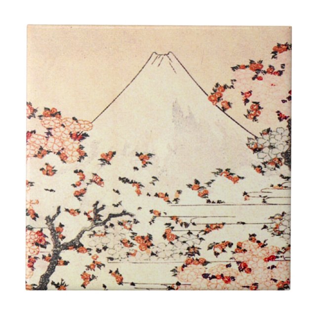 Hokusai Mount Fuji Cherry Blossoms Tile (Front)