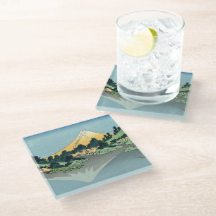 Hokusai Mount Fuji reflects in Lake Kawaguchi Glass Coaster