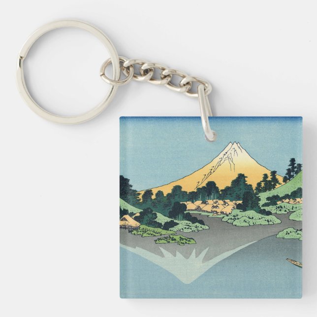 Hokusai Mount Fuji reflects in Lake Kawaguchi    Key Ring (Front)