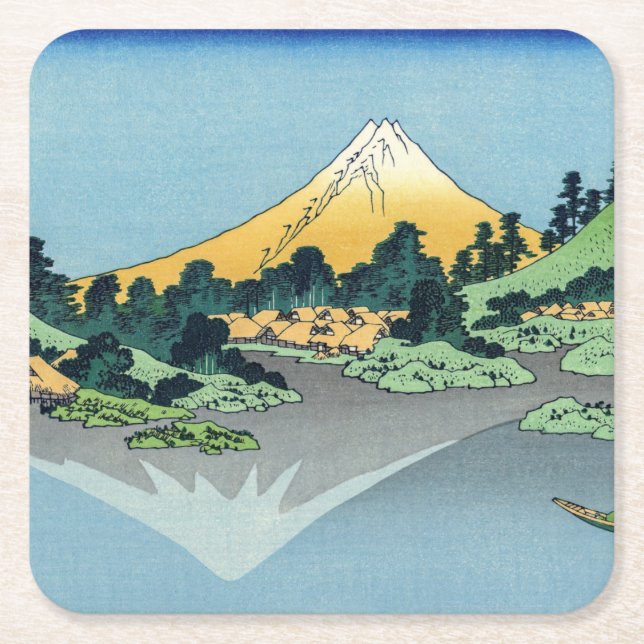 Hokusai - Mount Fuji Reflects in Lake Kawaguchi Square Paper Coaster (Front)