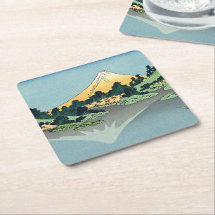 Hokusai Mount Fuji reflects in Lake Kawaguchi    Square Paper Coaster
