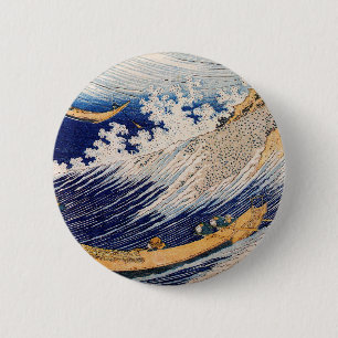 Hokusai Ocean Waves Fishing Boats 6 Cm Round Badge