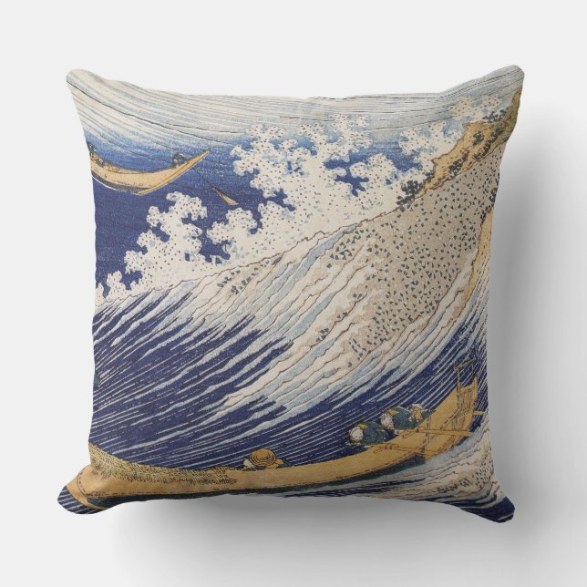 Hokusai Ocean Waves Sea Boats Cushion (Front)