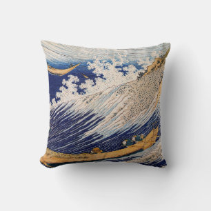 Hokusai Ocean Waves Sea Boats Cushion