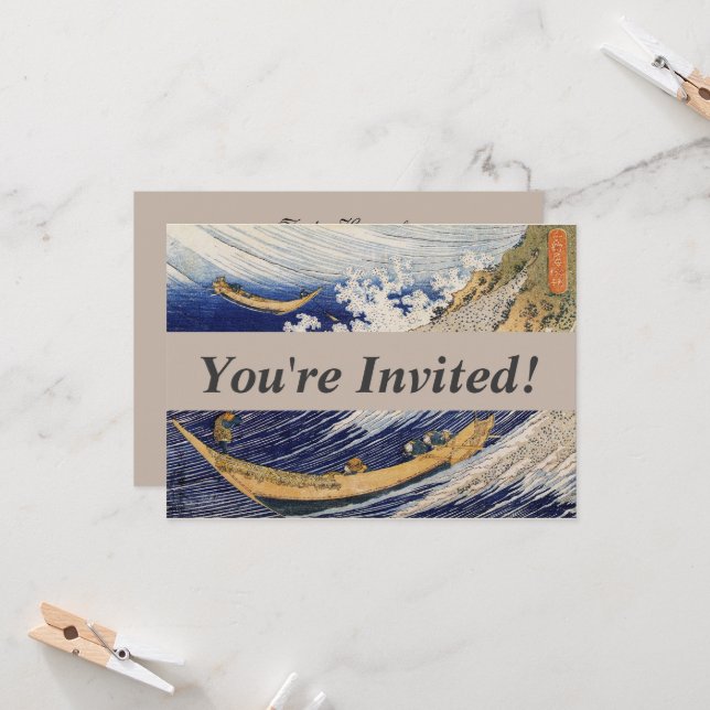 Hokusai Ocean Waves Sea Boats Invitation (Front/Back In Situ)