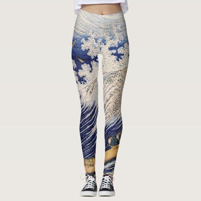 Hokusai Ocean Waves Sea Boats Leggings (Front)