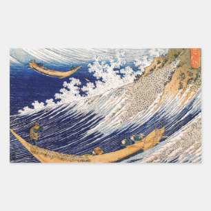 Hokusai Ocean Waves Sea Boats Rectangular Sticker