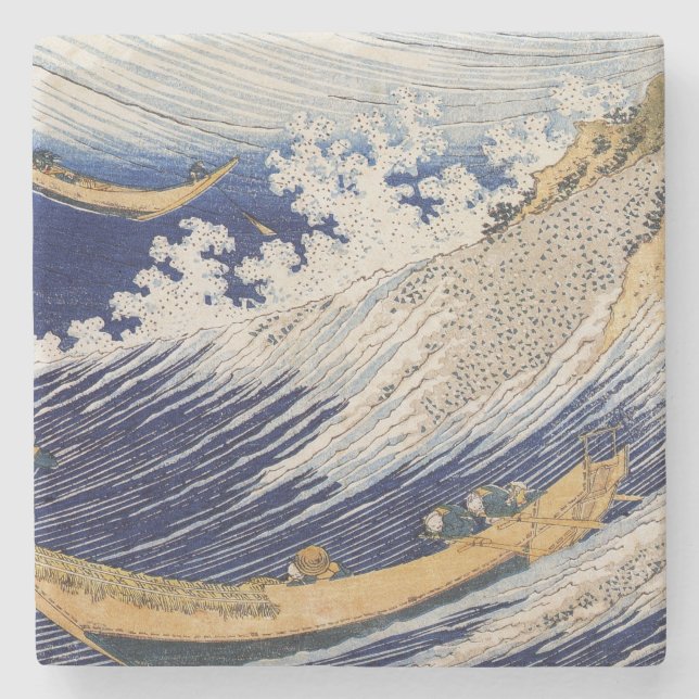 Hokusai Ocean Waves Sea Boats Stone Coaster (Front)