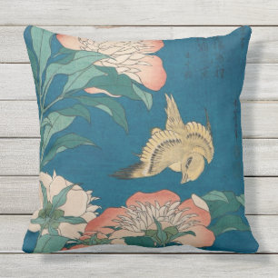 Hokusai Peonies and Canary Vintage GalleryHD Cushion