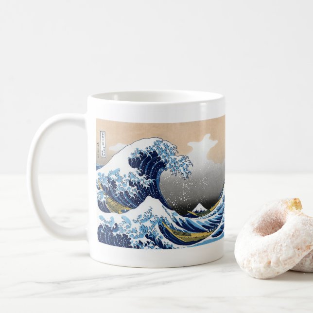 Hokusai , "The Great Wave off Kanagawa" Coffee Mug (With Donut)