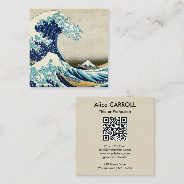Hokusai - The Great Wave off Kanagawa - QR Code Square Business Card (Front/Back)