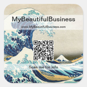 Hokusai - The Great Wave off Kanagawa - QR Code Square Sticker