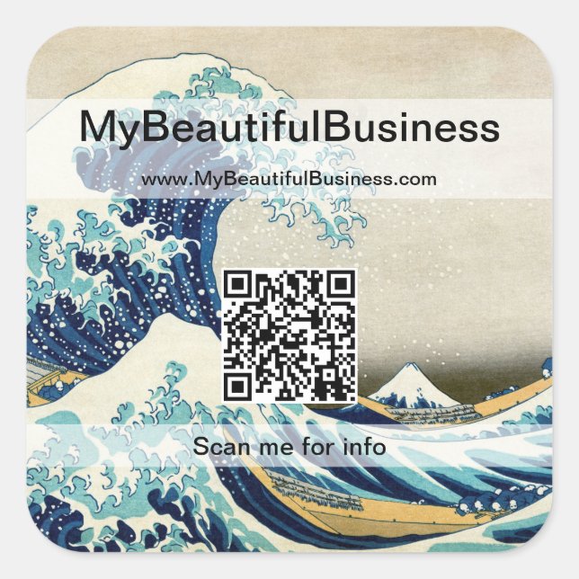 Hokusai - The Great Wave off Kanagawa - QR Code Square Sticker (Front)