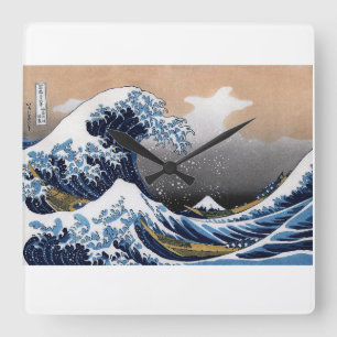 Hokusai , "The Great Wave off Kanagawa" Square Wall Clock