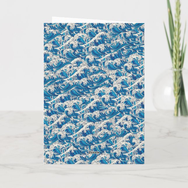 Hokusai the Great Wave Pattern Nautical Blue wave Card (Back)