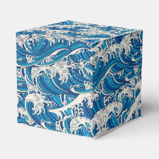 Hokusai the Great Wave Pattern Nautical Blue wave Favour Box (Back Side)