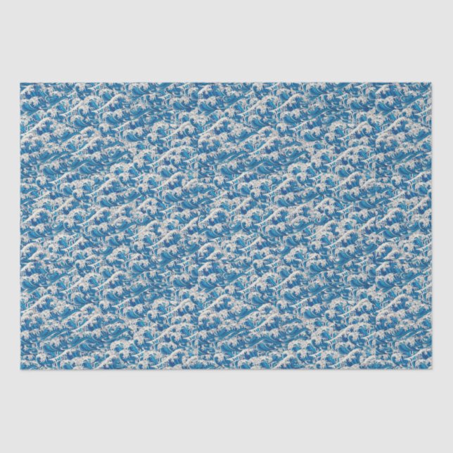 Hokusai the Great Wave Pattern Nautical Blue wave Tissue Paper (Front)