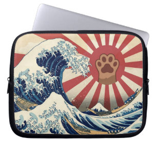 HOKUSAI "The Great Wave" & Rising Sun Flag & Cat Laptop Sleeve