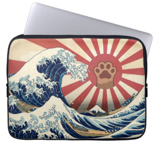 HOKUSAI "The Great Wave" & Rising Sun Flag & Cat Laptop Sleeve