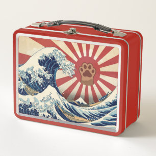 HOKUSAI "The Great Wave" & Rising Sun Flag & Cat Metal Lunch Box