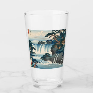 Hokusai Ukiyo-e Japanese Waterfall Landscape Blue  Glass