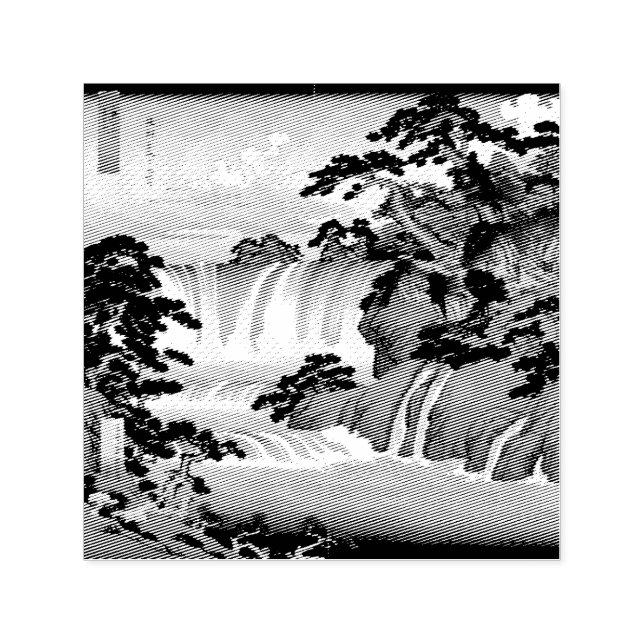 Hokusai Ukiyo-e Japanese Waterfall Landscape Blue  Self-inking Stamp (Design)