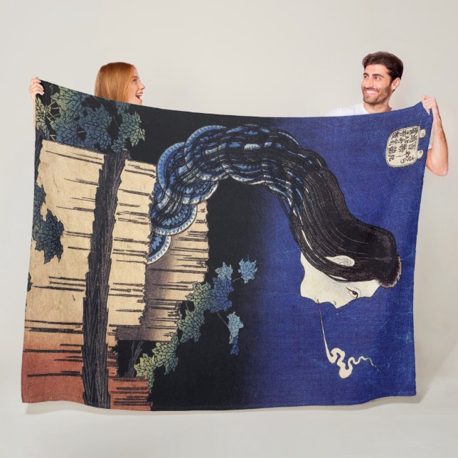 Hokusai Woman Ghost Appears from a Well  Fleece Blanket (In Situ)