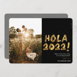 Hola 2022 Gold New Year Being Together Photo Holiday Card