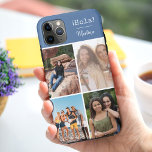 ¡Hola! 4 Photo Collage Blue Personalised iPhone 11 Pro Max Case<br><div class="desc">Create your own custom photo Phone case for iphone 11 pro max and many other models. The design features a grid style photo collage with 4 of your favourite photos, your name and the word ¡Hola! in typewriter text. The photo template is set up ready for you to add your...</div>