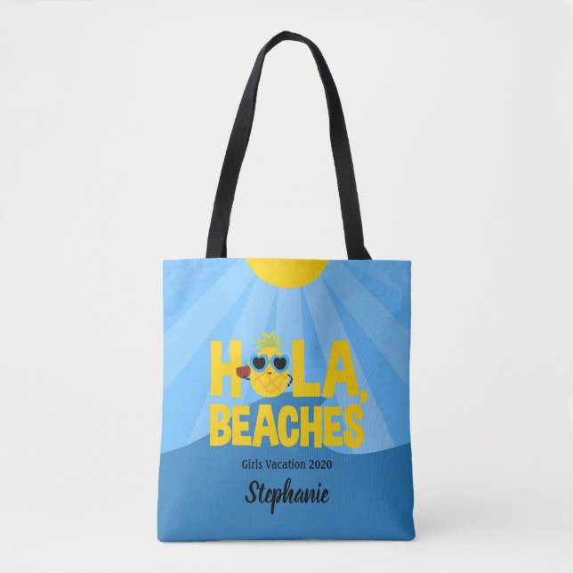 Hola Beaches Cute Pineapple Personalised Tote Bag (Front)