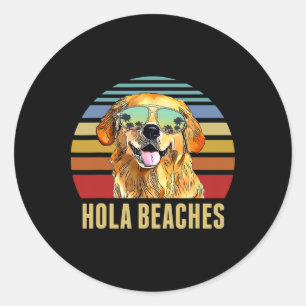 Hola Beaches Funny Labradors Dog Retro Sunset Beac Classic Round Sticker
