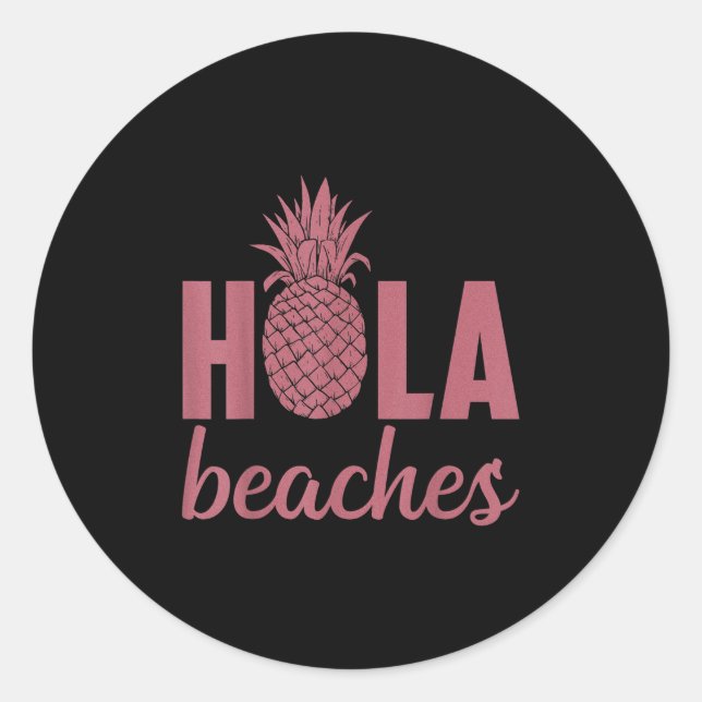 Hola Beaches Pineapple Funny Beach Vacation Hawaii Classic Round Sticker (Front)