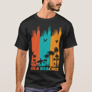 Hola Beaches Retro Surfing Summer Palm Tree Family T-Shirt
