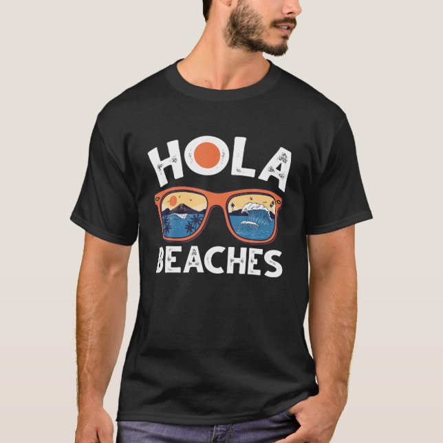 Hola Beaches Sunglasses Palm Tree Retro Style Trop T-Shirt (Front)