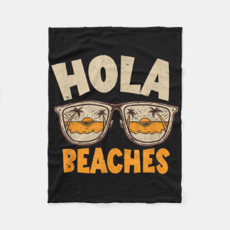 Hola Beaches Vintage Retro Sungles Beach Vacation  Fleece Blanket