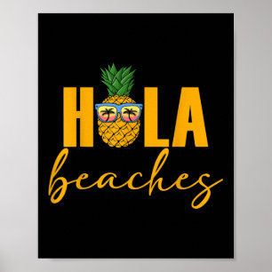 Hola Beaches Womens Summer Pineapple Hawaiian Vaca Poster