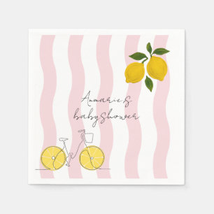 Hola Bebe Pink Stripes Lemons Girl Baby Shower Napkin
