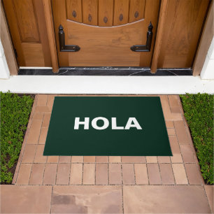 Hola dark green & white Spanish hello minimalist Doormat