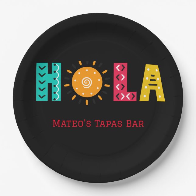 HOLA! Having a tapas party?  Editable image & text Paper Plate (Front)