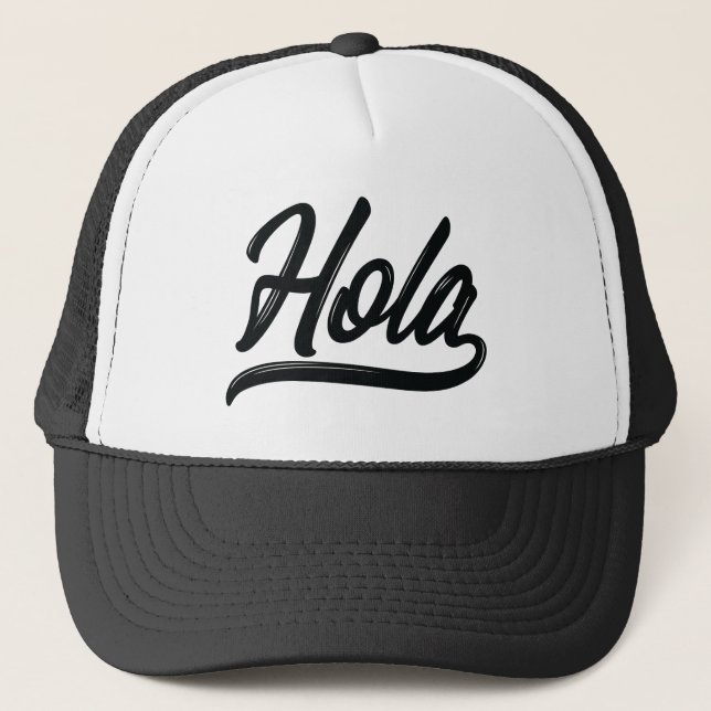 Hola Script (Black) Trucker Hat (Front)