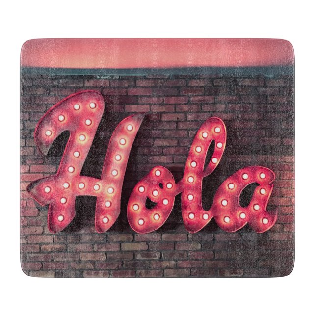 Hola Spanish Hello Neon Sign Cutting Board (Front)