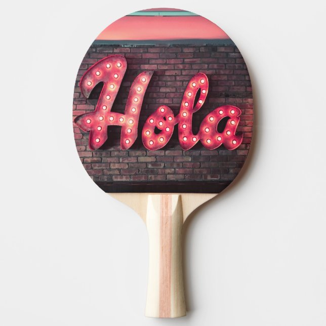 Hola Spanish Hello Neon Sign Ping Pong Paddle (Front)