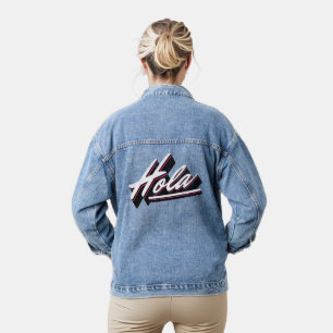 Hola text design denim jacket
