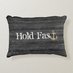 Hold Fast Anchor On Grey Wood Accent Pillow