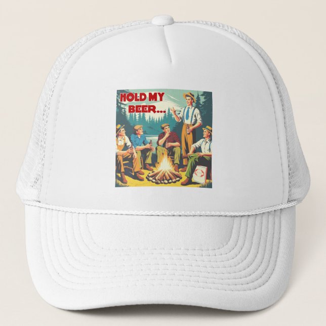 Hold My Beer Camping Trucker Hat (Front)