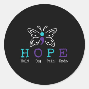 Hold On Hope Semicolon Gift Suicide Prevention Awa Classic Round Sticker