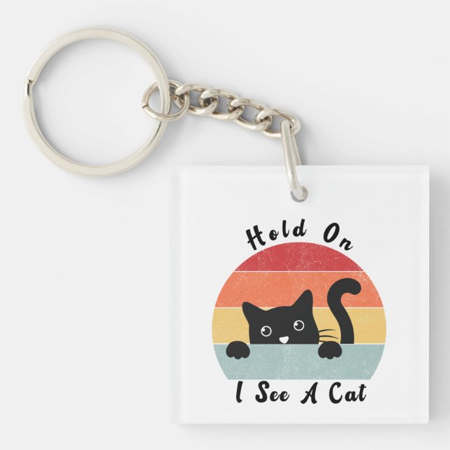 Hold On I See A Cat, Funny Cat Key Ring (Front)