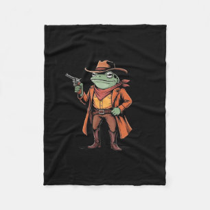 Hold On Partner Im Overstimulated Frog Cowboy Humo Fleece Blanket