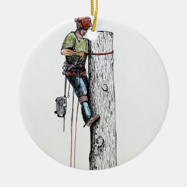 Hold on tight tree surgeon ceramic tree decoration (Front)